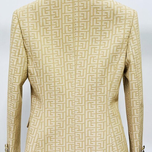NEW! Khaki Jacquard Gold Button Geo Detail Blazer Jacket - Picture 6 of 8